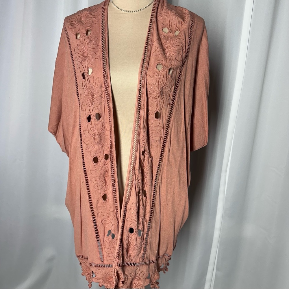 Gianni Bini Mauve Kimono Sz L Floral Drape Bohemian * READ